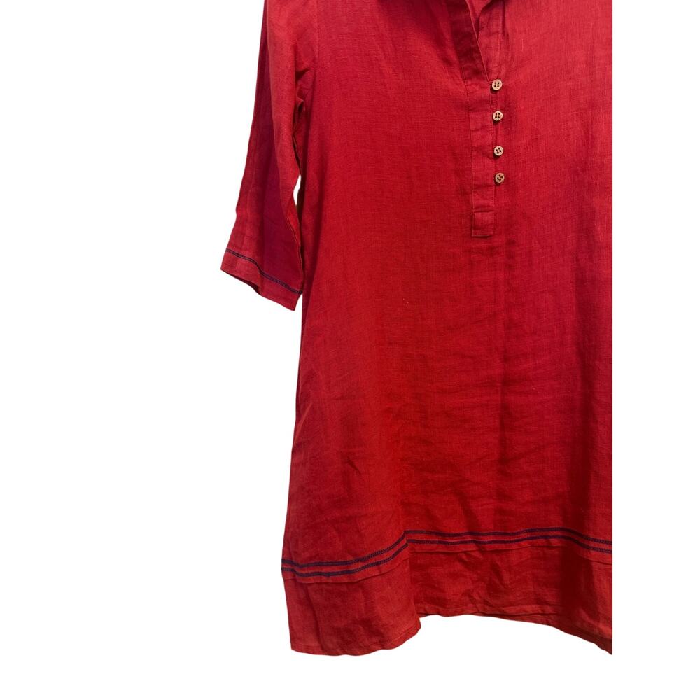 embellish red 1/4 button neck 100% linen tunic dress womens x small - Picture 5 of 7